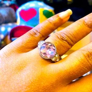 PINK SILVER JEWEL STRETCHY RING